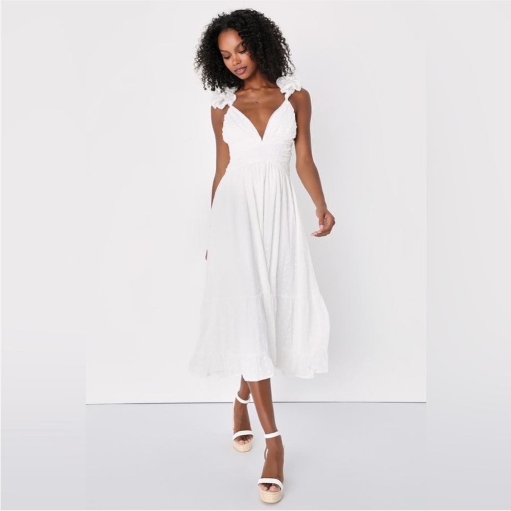 Lulus Dreamy Favorite Eyelet Embroidered Midi Dress